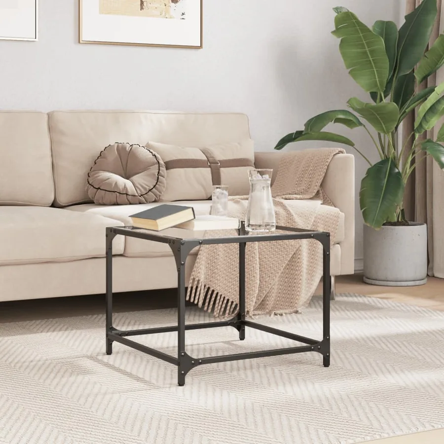 Table basse avec dessus en verre transparent 50x50x40 cm acier - 2