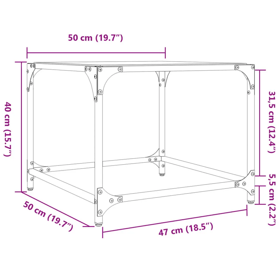 Table basse avec dessus en verre transparent 50x50x40 cm acier - 9