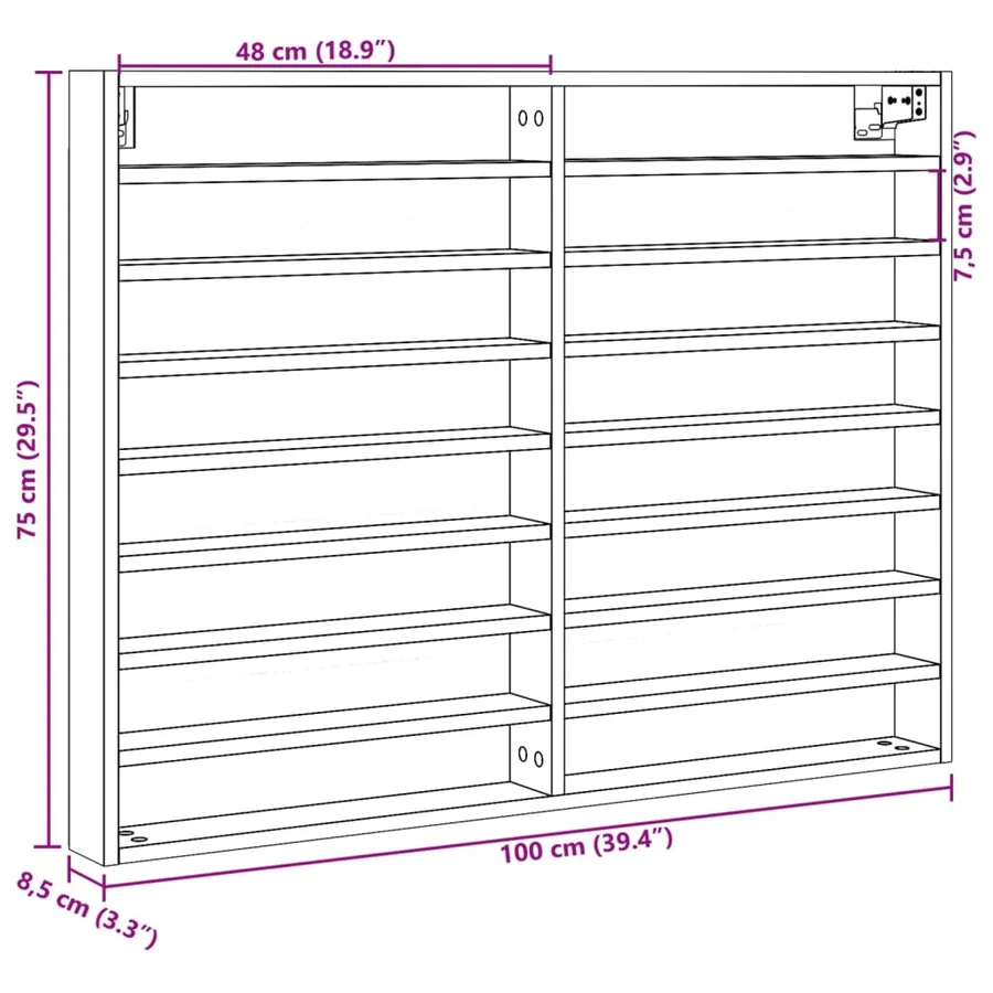 Armoire à vitrine chêne sonoma 100x8,5x75 cm bois d'ingénierie - 10