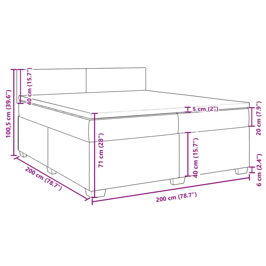 Sommier à lattes de lit et matelas Gris foncé 200x200cm Velours - 18
