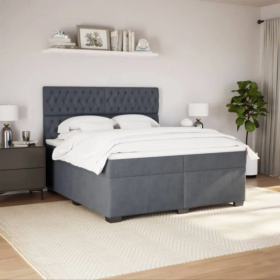 Sommier à lattes de lit et matelas Gris foncé 200x200cm Velours - 5