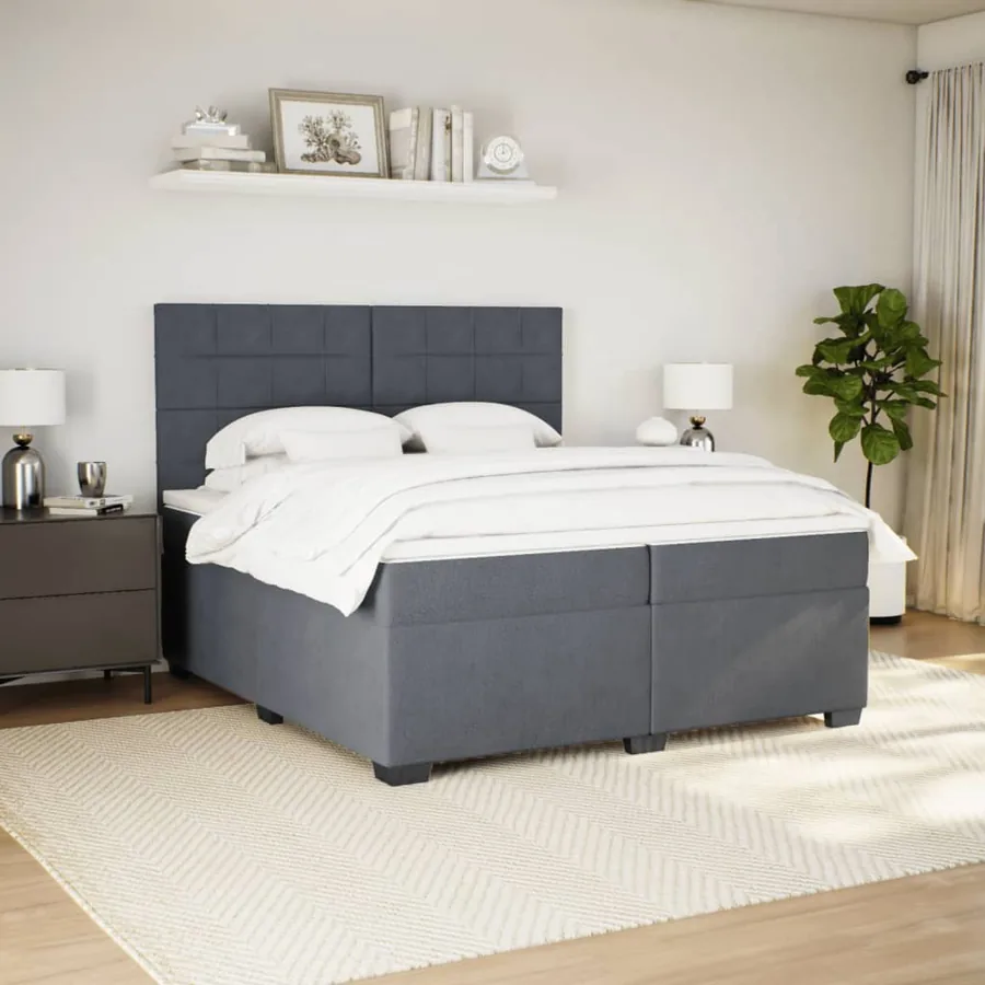Sommier à lattes de lit et matelas Gris foncé 200x200cm Velours - 3