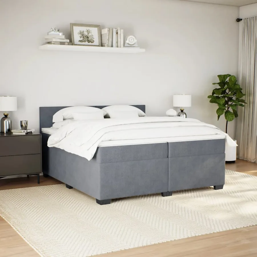 Sommier à lattes de lit et matelas Gris foncé 200x200cm Velours - 3