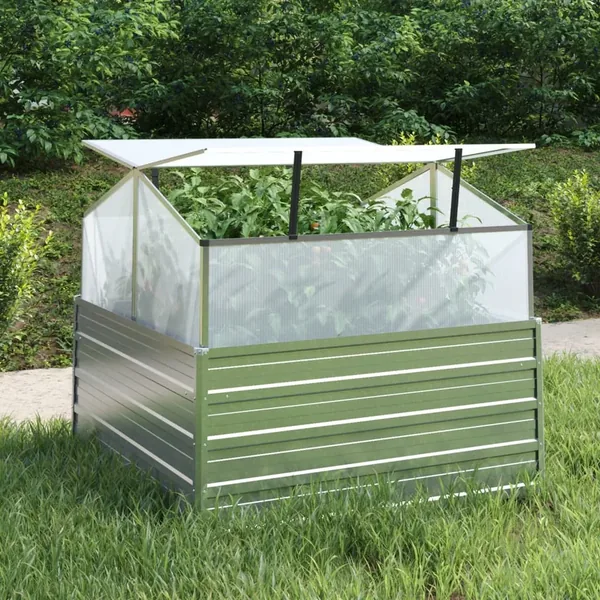Raised garden bed with greenhouse 100x100x85 cm Silver