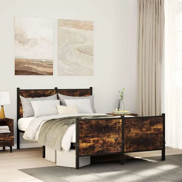 Cadre de lit en métal sans matelas chêne fumé 120x190 cm