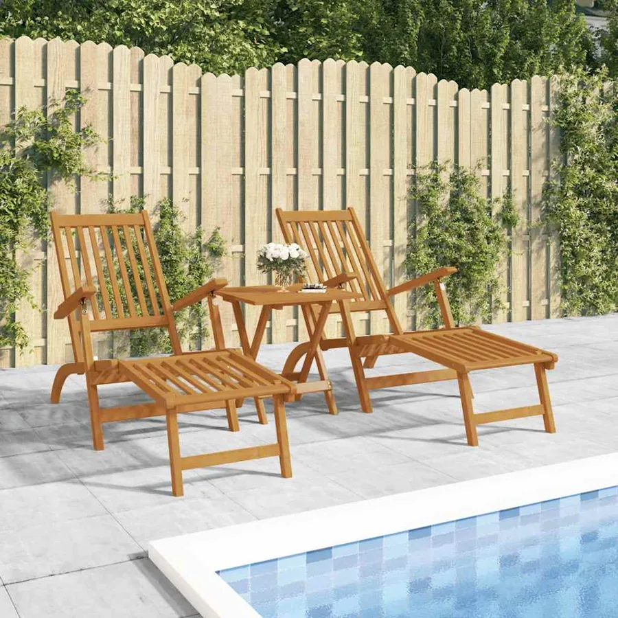 Chaise longue d'extérieur repose-pieds lot de 2 Acacia solide