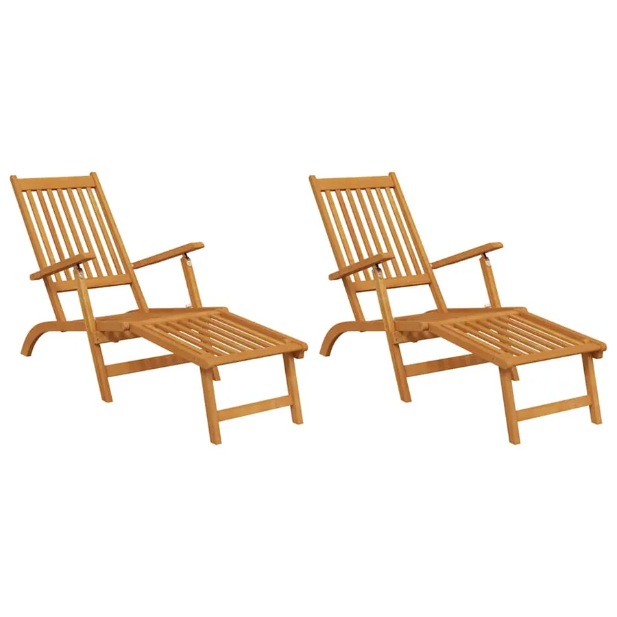 Chaise longue d'extérieur repose-pieds lot de 2 Acacia solide - 2