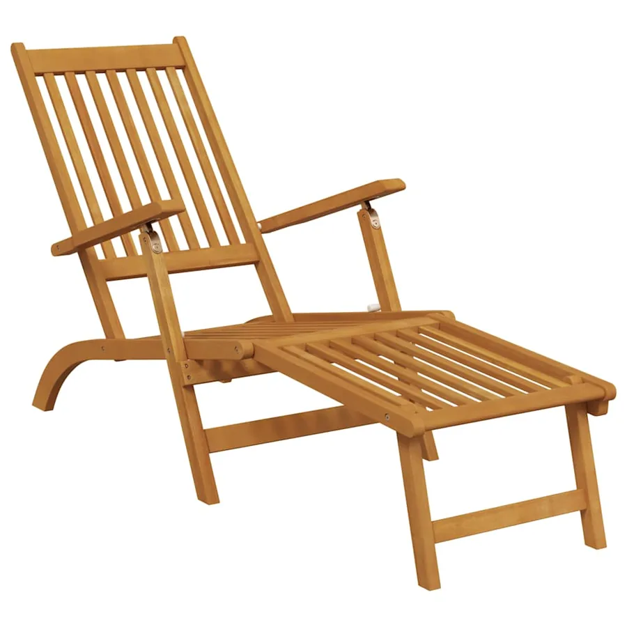 Chaise longue d'extérieur repose-pieds lot de 2 Acacia solide - 5