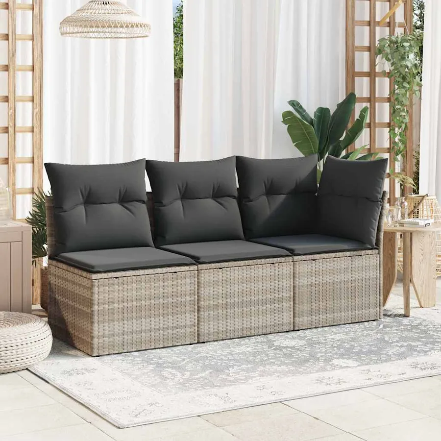 Canapé de jardin sans accoudoirs coussins gris clair poly rotin - 3