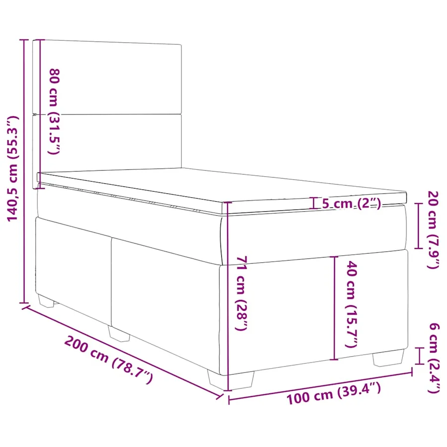 Sommier à lattes de lit avec matelas Gris foncé 100x200 cm - 19
