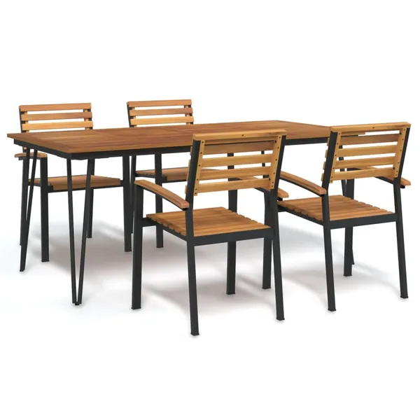 Ensemble à manger de jardin 5 pcs bois d'acacia massif et métal