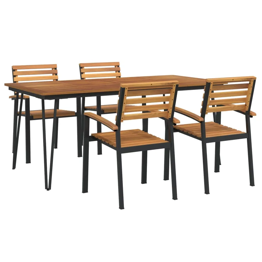Ensemble à manger de jardin 5 pcs bois d'acacia massif et métal - 2