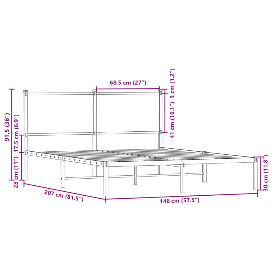 Cadre de lit en métal sans matelas chêne fumé 140x200 cm - 10