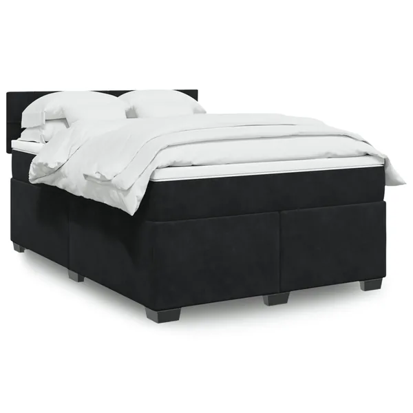 Sommier à lattes de lit avec matelas Noir 140x190 cm Velours