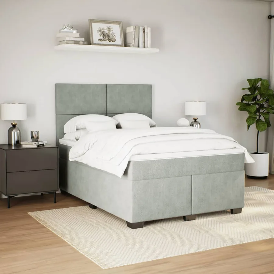 Sommier à lattes de lit et matelas Gris clair 140x190cm Velours - 3