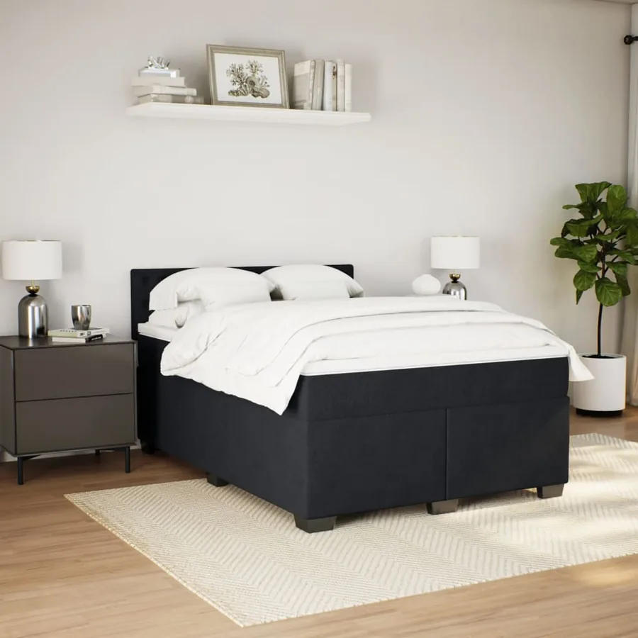 Sommier à lattes de lit avec matelas Noir 140x190 cm Velours - 3
