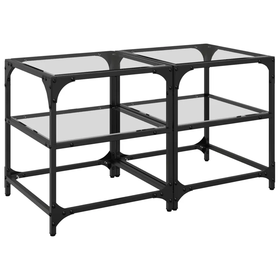 Tables basses avec dessus en verre transparent 2 pcs acier - 2