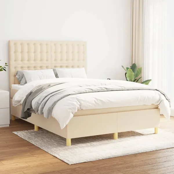 Sommier à lattes de lit avec matelas Crème 140x190 cm Tissu