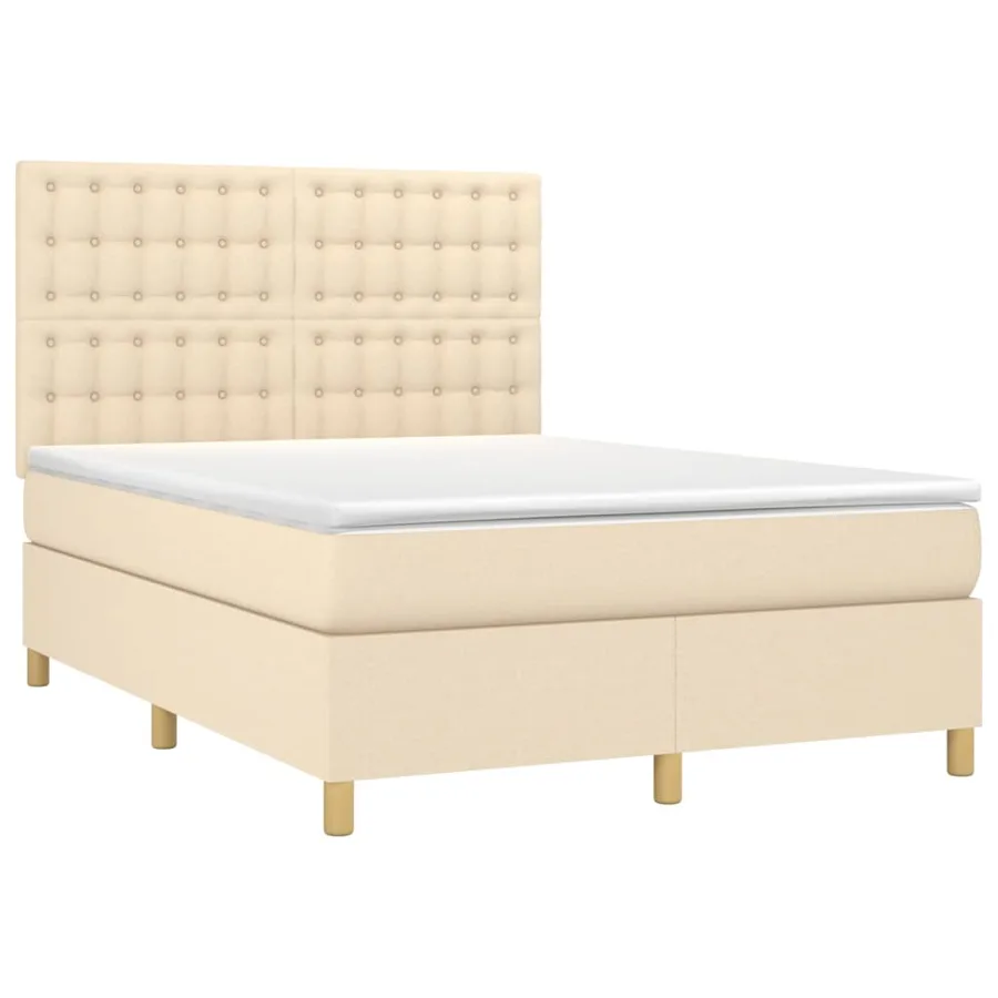 Sommier à lattes de lit avec matelas Crème 140x190 cm Tissu - 3