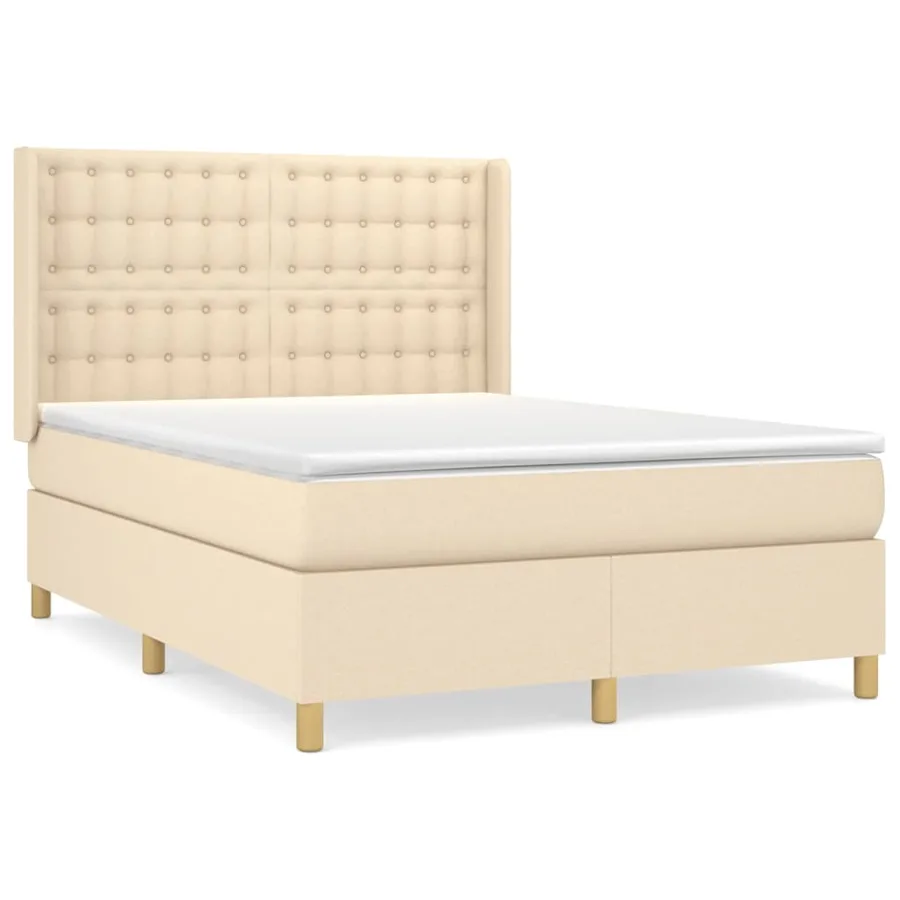 Sommier à lattes de lit avec matelas Crème 140x200 cm Tissu - 2