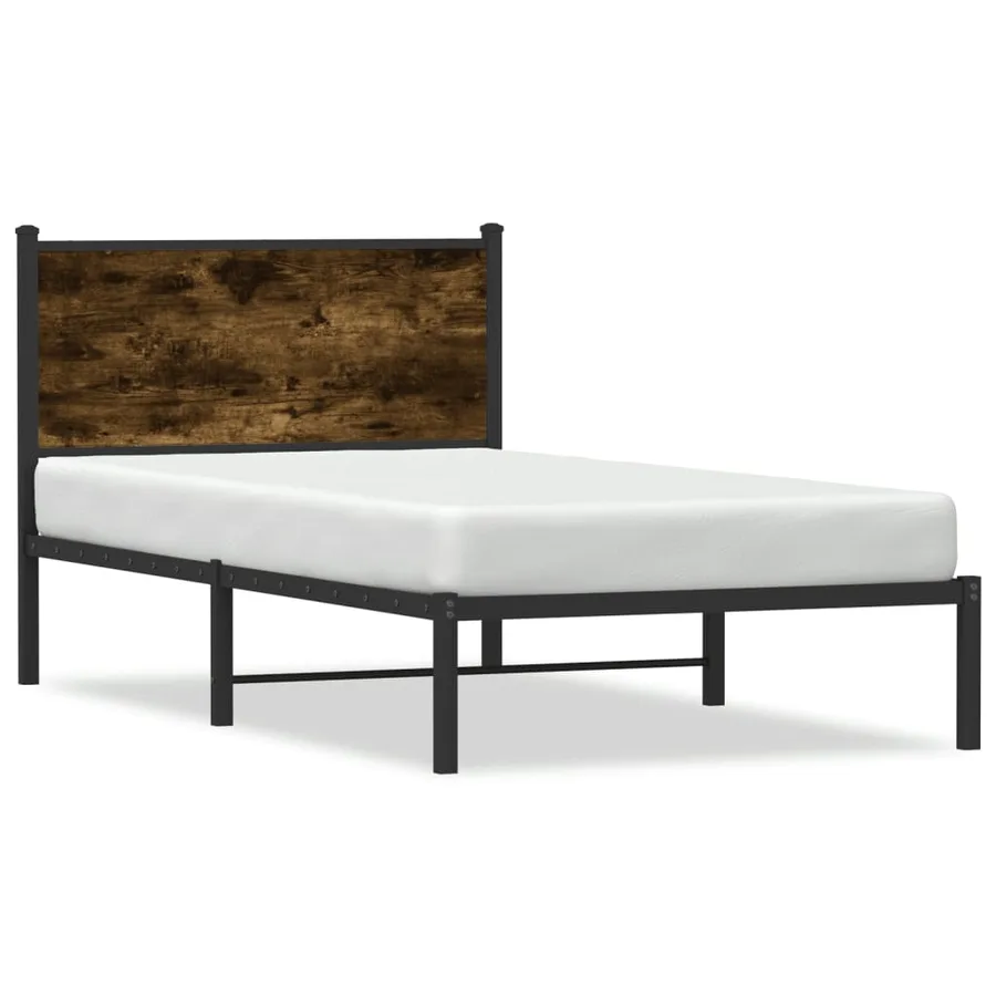 Cadre de lit en métal sans matelas chêne fumé 100x190 cm - 2