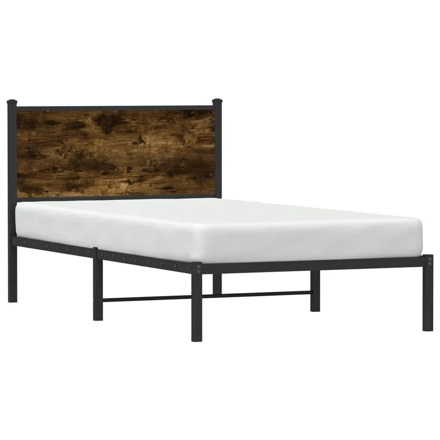 Cadre de lit en métal sans matelas chêne fumé 100x190 cm - 4
