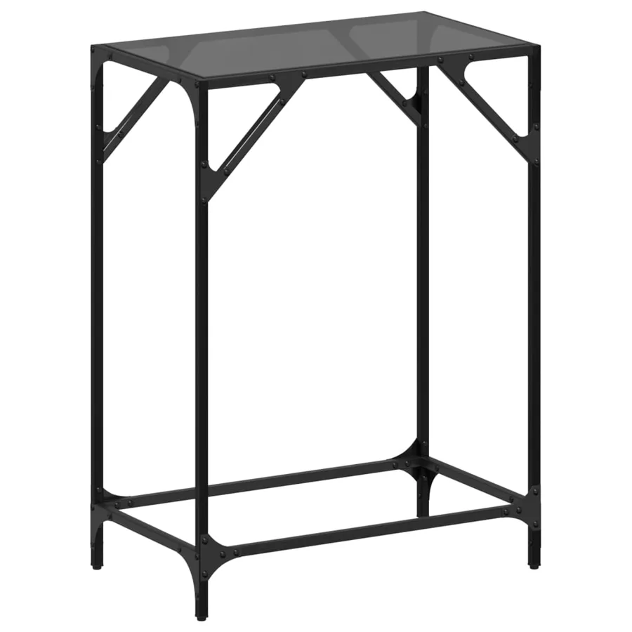 Table console avec dessus en verre noir 60x35x81 cm acier - 2