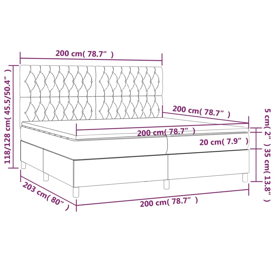 Sommier à lattes de lit avec matelas Gris clair 200x200cm Tissu - 6