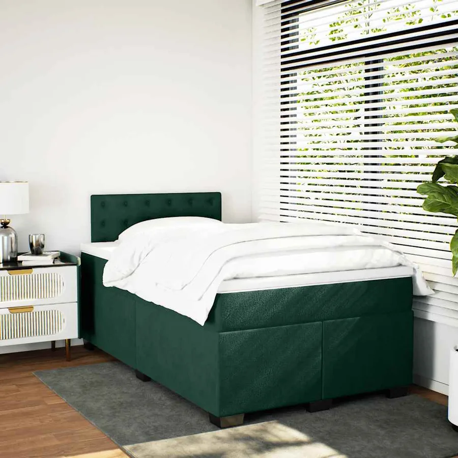 Sommier à lattes de lit avec matelas vert foncé 120x190 cm - 3