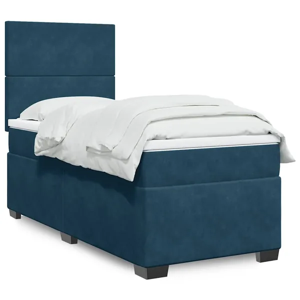 Sommier à lattes de lit avec matelas bleu 90x200 cm velours