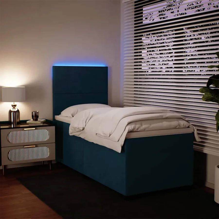Sommier à lattes de lit avec matelas bleu 90x200 cm velours - 5