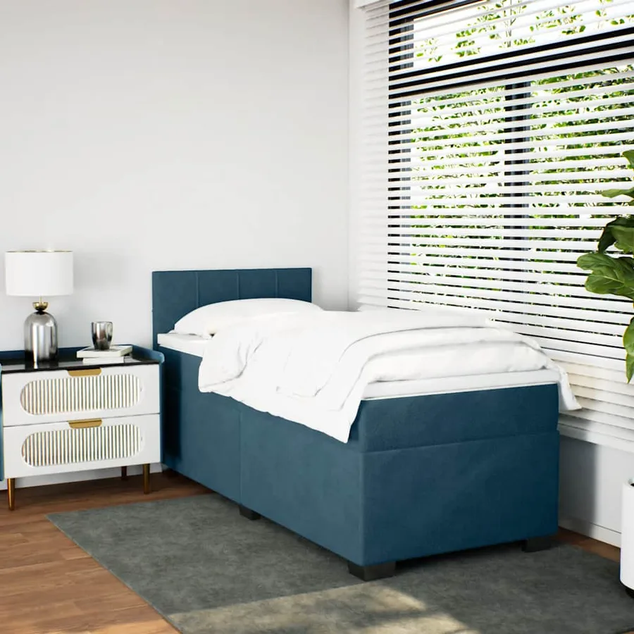 Sommier à lattes de lit avec matelas bleu 90x200 cm velours - 4