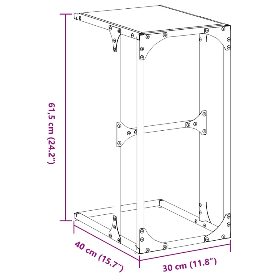 Table d'appoint avec verre transparent 40x30x61,5 cm acier - 9