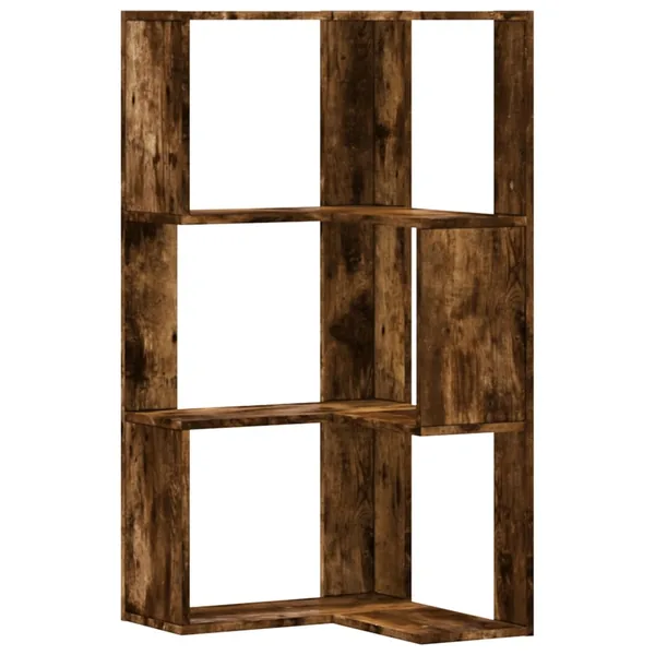 Bibliothèque d'angle à 3 niveaux chêne fumé bois d'ingénierie