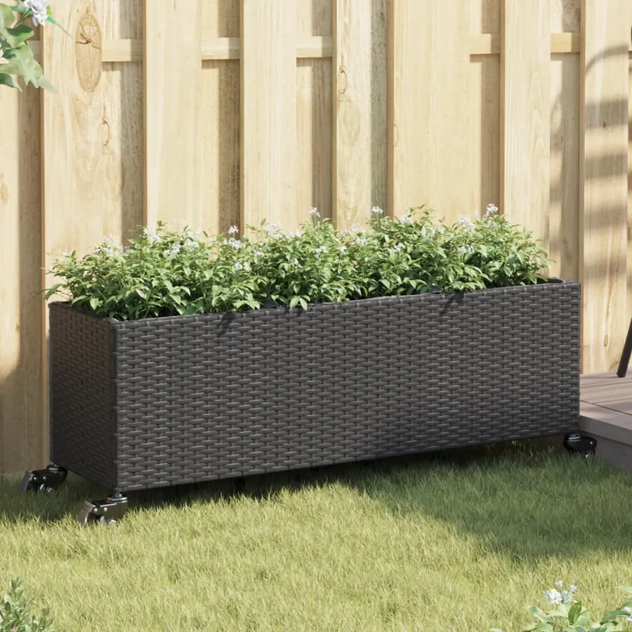Jardinières et roulettes 2 pcs noir 107x32x38 cm résine tressée