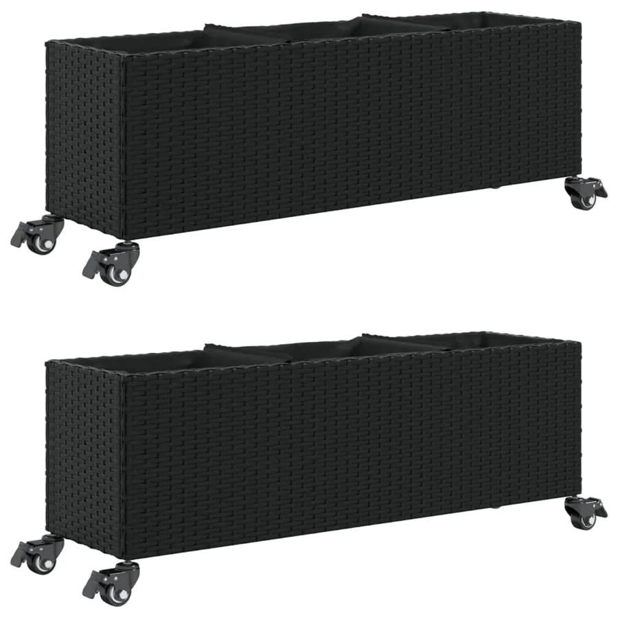 Jardinières et roulettes 2 pcs noir 107x32x38 cm résine tressée - 2