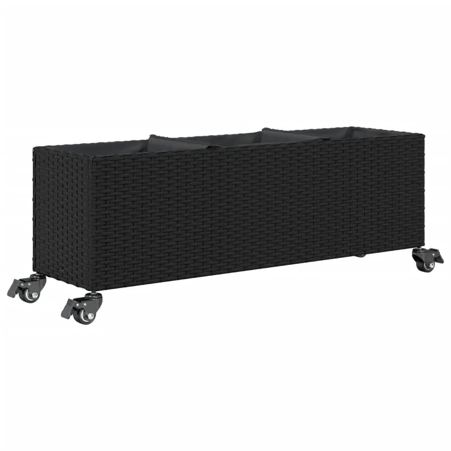 Jardinières et roulettes 2 pcs noir 107x32x38 cm résine tressée - 8