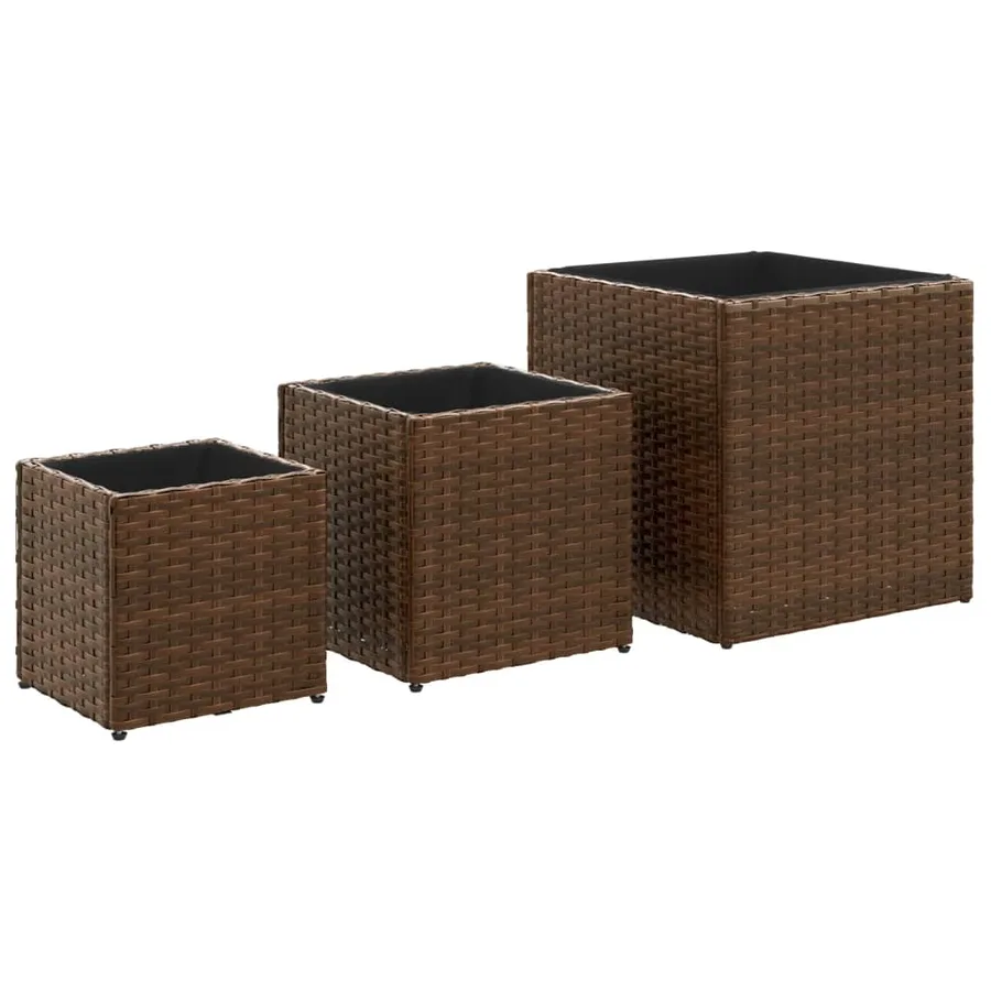 Jardinières d'extérieur 3 pcs marron résine tressée - 2
