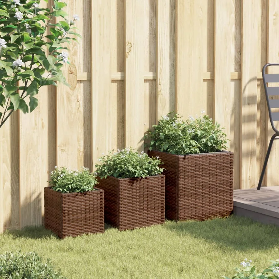 Jardinières d'extérieur 3 pcs marron résine tressée - 3