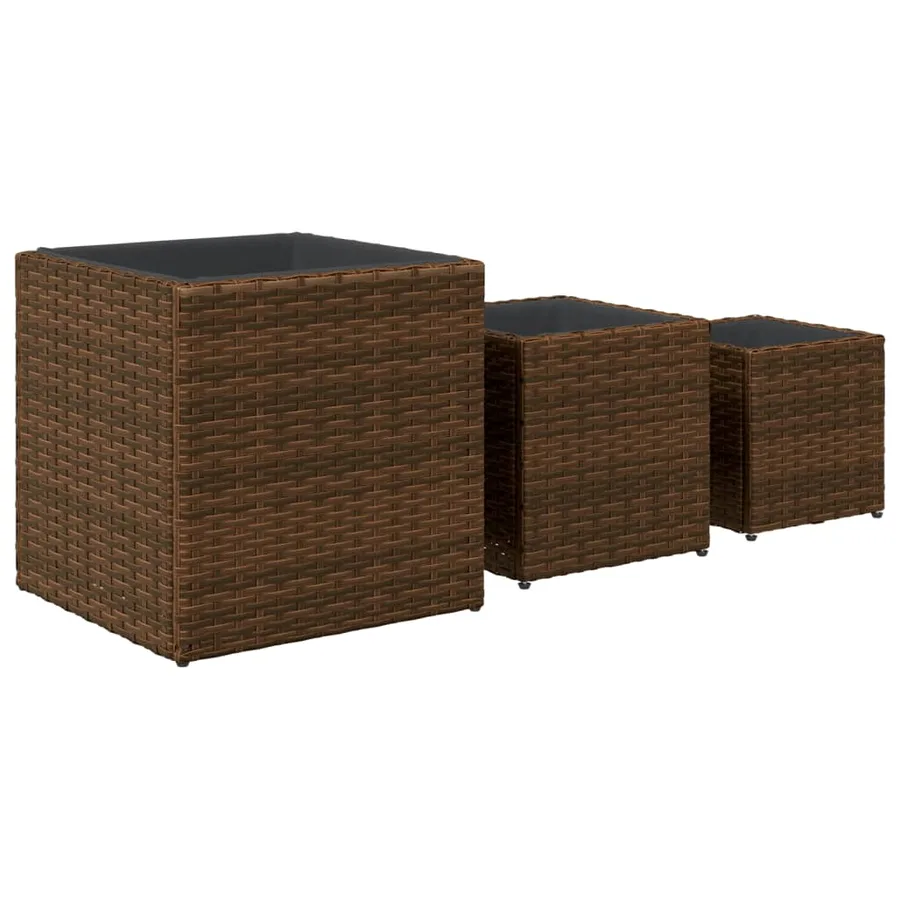 Jardinières d'extérieur 3 pcs marron résine tressée - 7