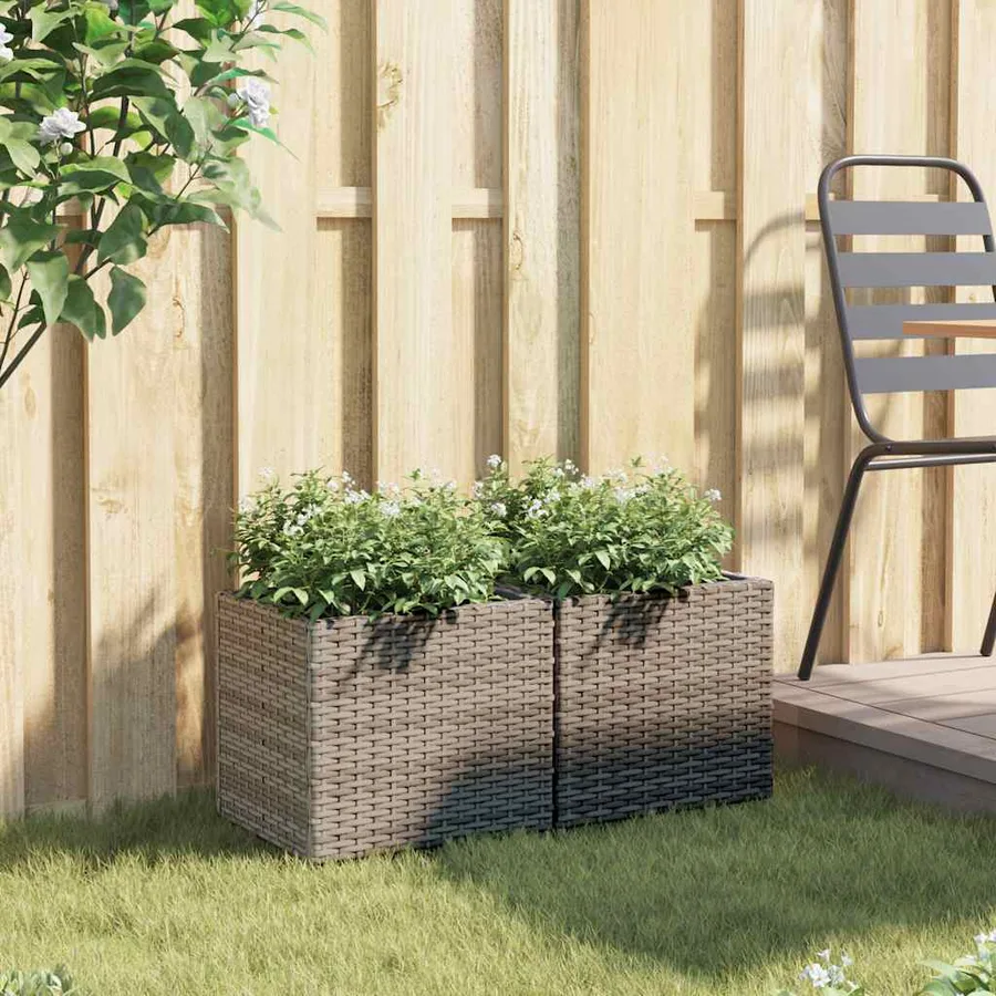 Jardinières 2 pcs gris 36x30x32 cm résine tressée - 3