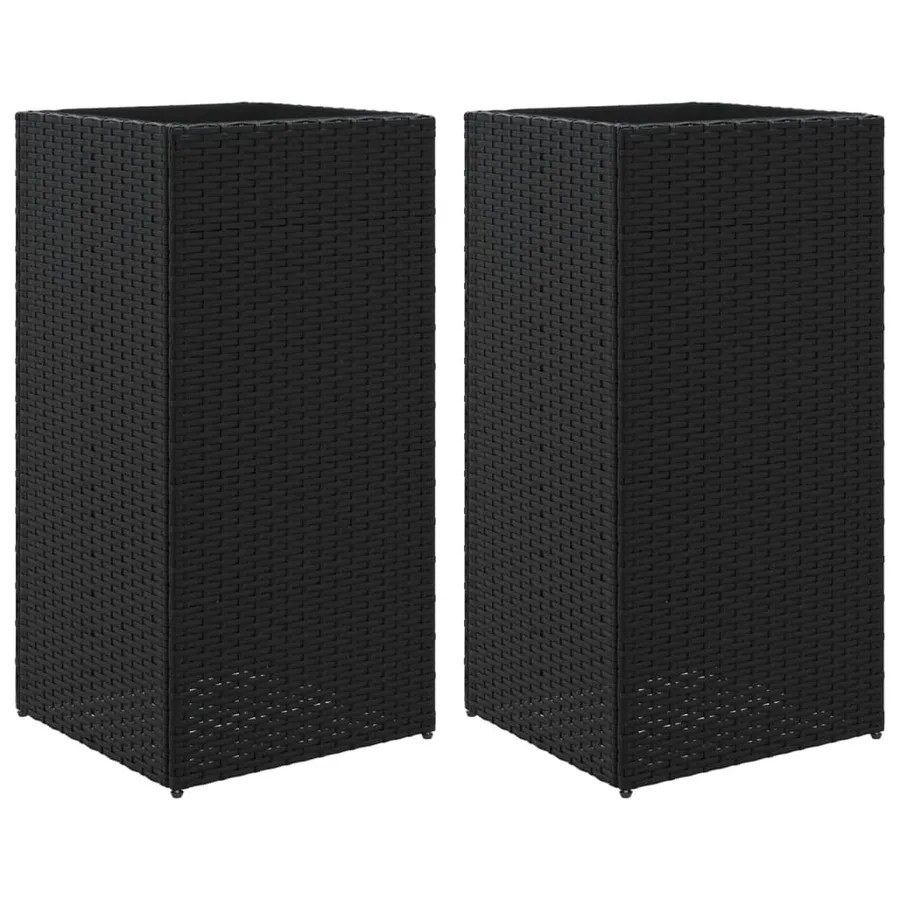 Jardinières 2 pcs noir 40x40x80 cm résine tressée - 2
