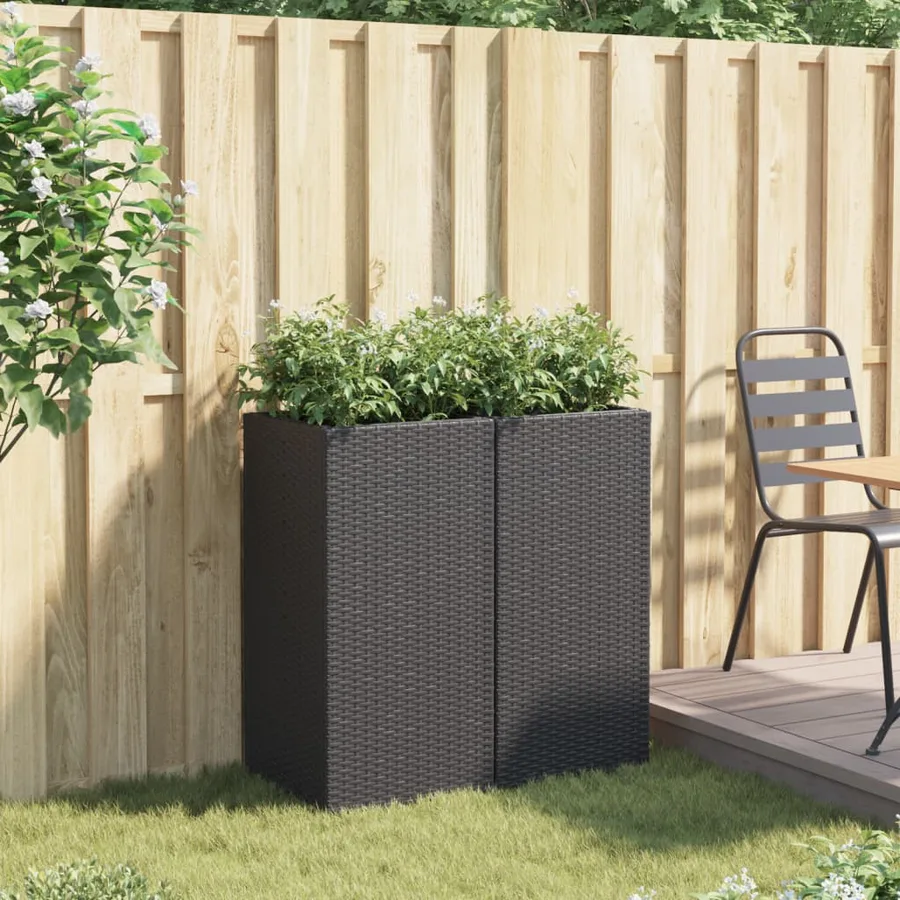Jardinières 2 pcs noir 40x40x80 cm résine tressée - 3