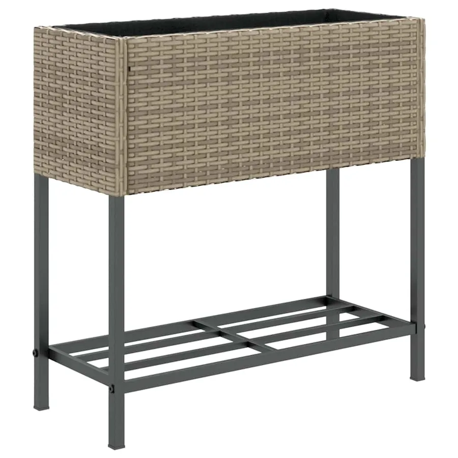 Jardinière avec étagère gris résine tressée - 2