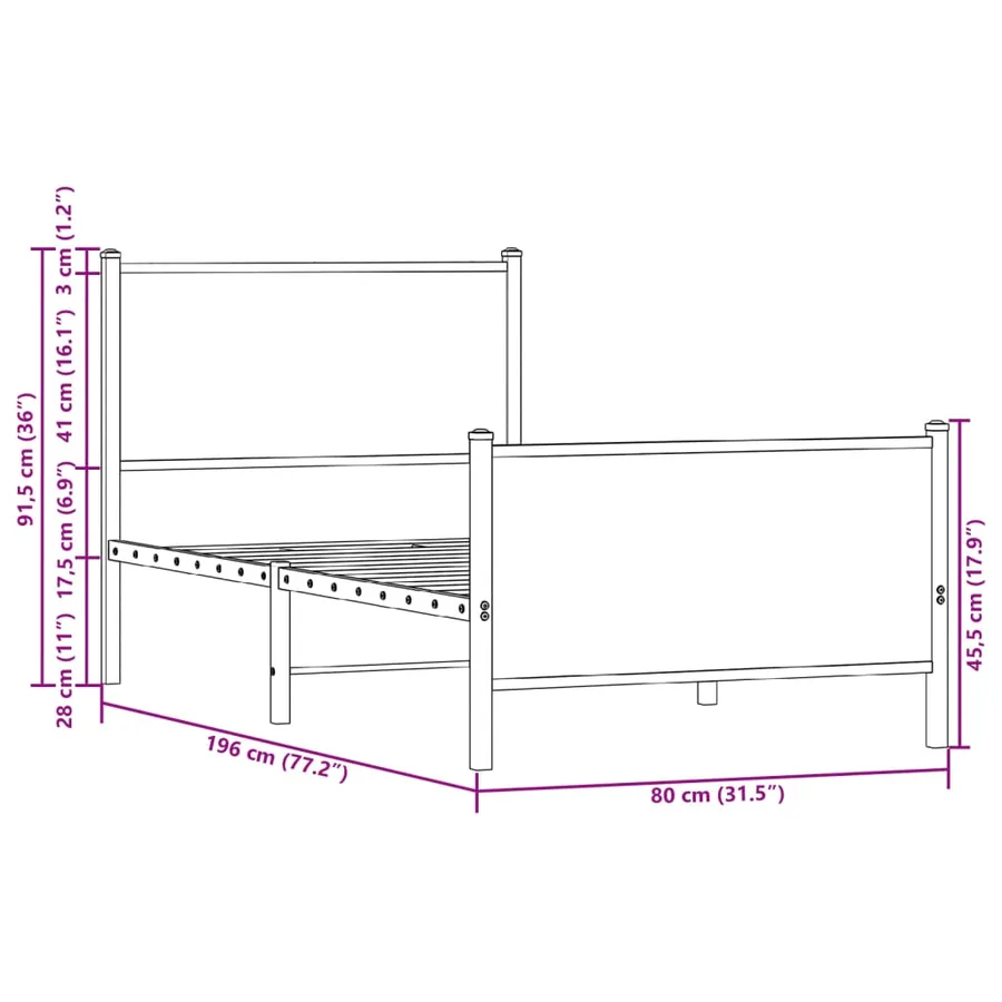 Cadre de lit en métal sans matelas chêne fumé 75x190 cm - 10