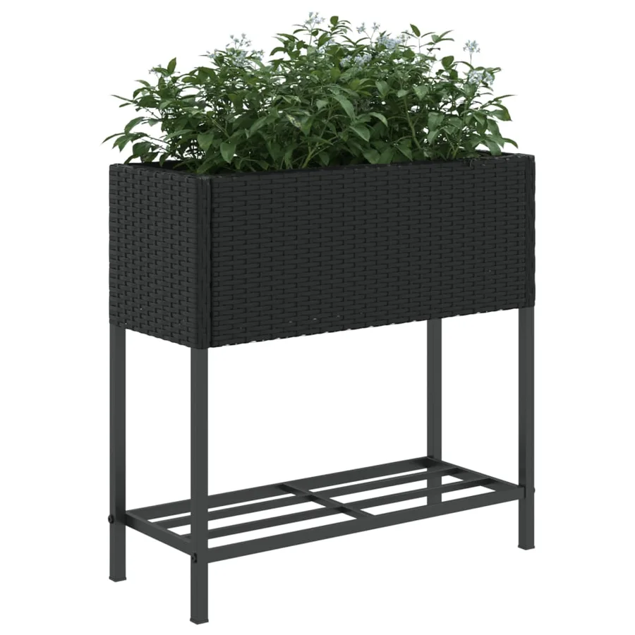 Jardinières avec étagère 2 pcs noir 70x28x70 cm résine tressée - 4
