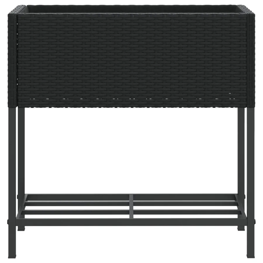 Jardinières avec étagère 2 pcs noir 70x28x70 cm résine tressée - 6