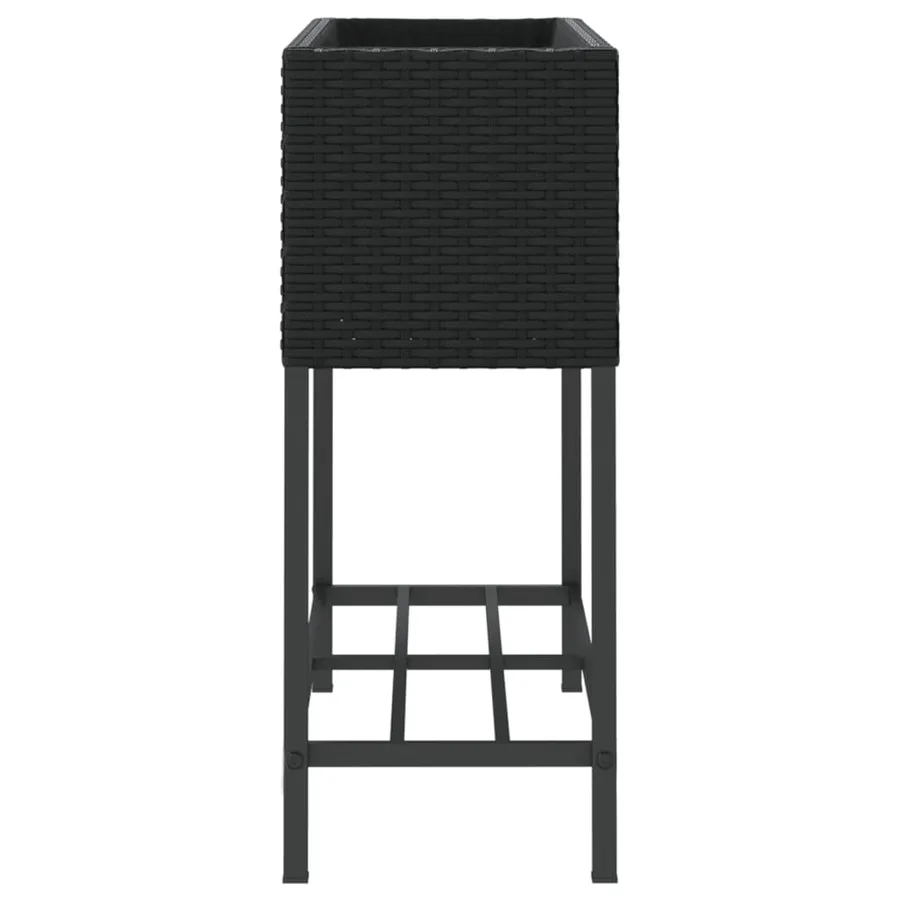 Jardinières avec étagère 2 pcs noir 70x28x70 cm résine tressée - 7