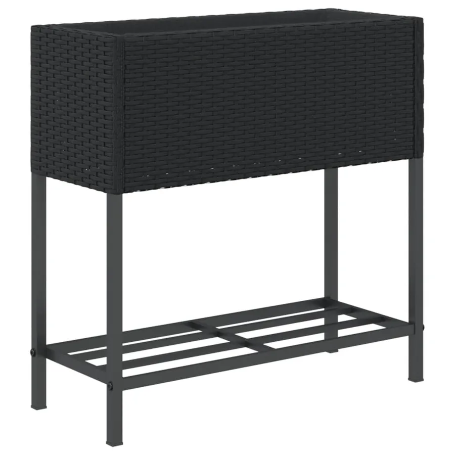Jardinières avec étagère 2 pcs noir 70x28x70 cm résine tressée - 8