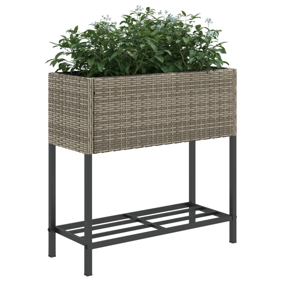 Jardinières avec étagère 2 pcs gris 70x28x70 cm résine tressée - 4